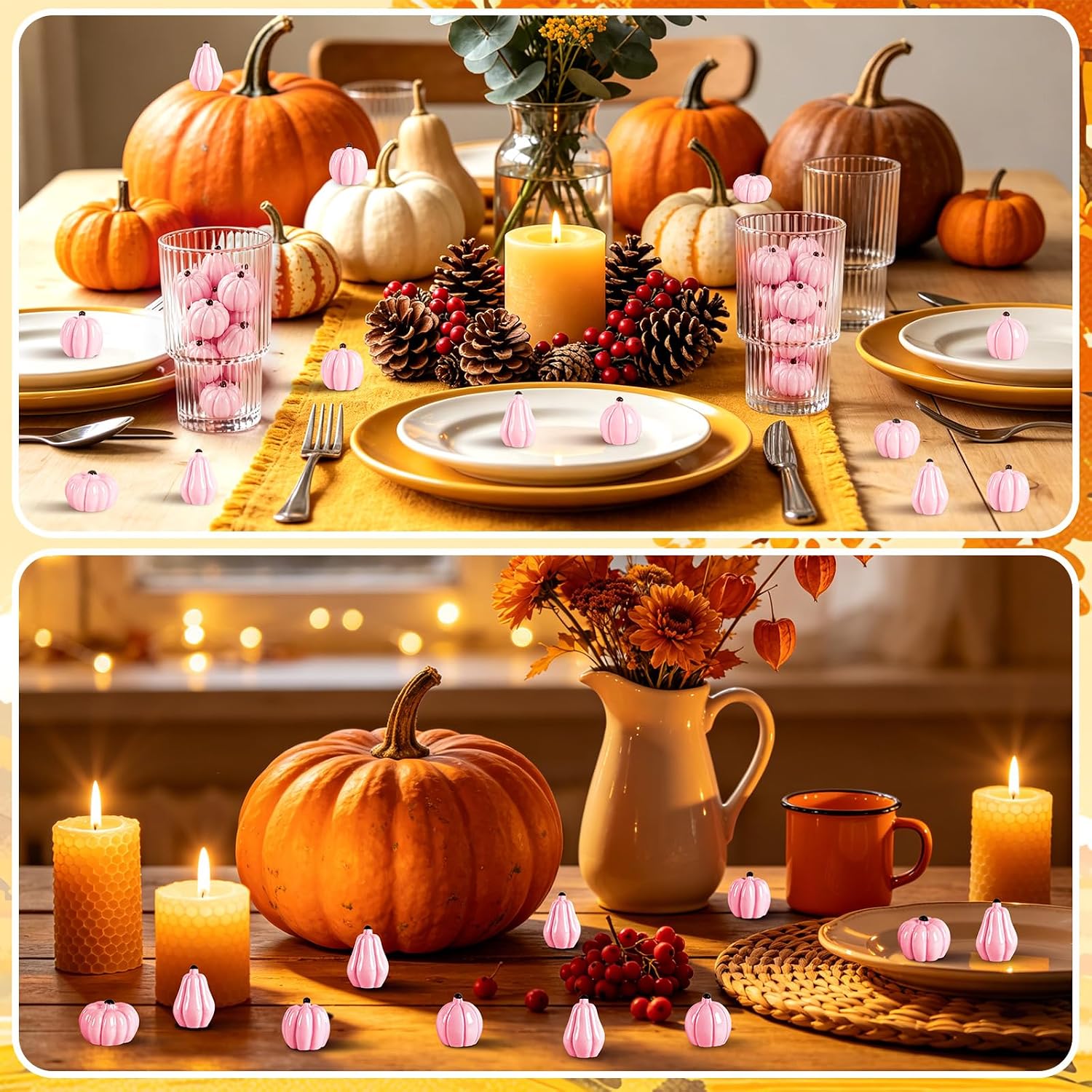 60Pack Mini Pink Resin Pumpkins for Halloween Fall Decorating | Tiny Resin Pumpkins, Halloween Fall Thanksgiving Table, DIY Crafts Vase Fillers, 60Pcs Mini Fake Artificial Pumpkins