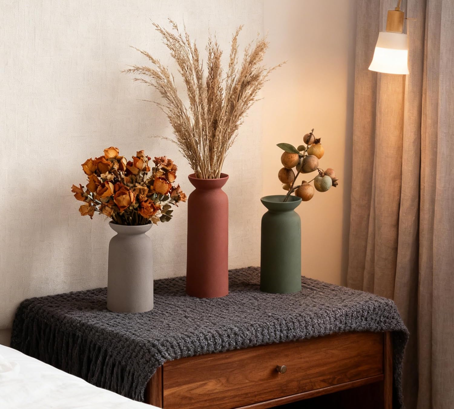 Modern Ceramic Vase Set of 3 Small Flower Vases Boho Farmhouse Style Decorative Vases for Pampas Grass & Dried Flowers Colorful
