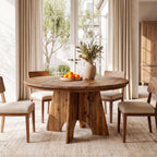 47" Solid Wood Round Dining Table for 4-6 People, Farmhouse Kitchen Table for Dining Room, Kitchen, Living Room, Rustic Brown