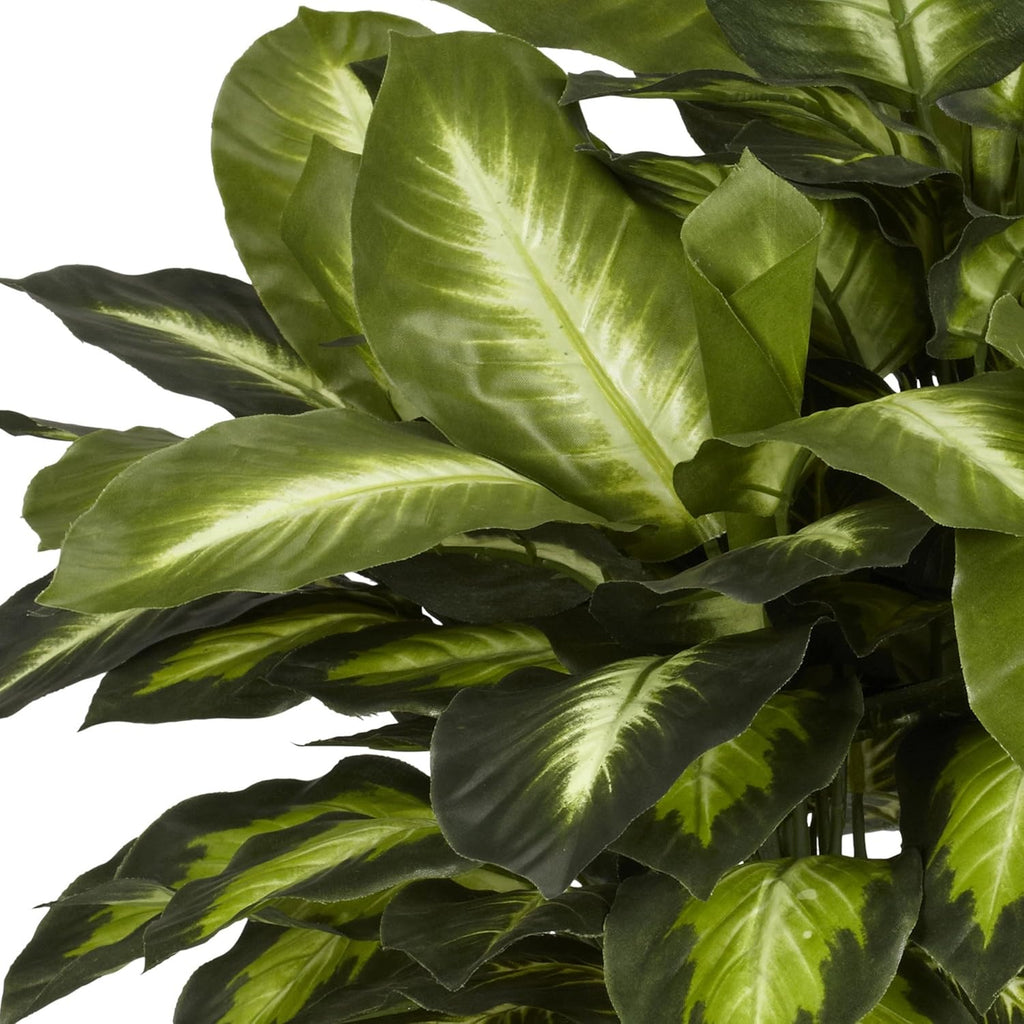 Nearly Natural 24in Artificial Dieffenbachia Silk Plant with Modern Hexagon Planter, Maintenance-Free Indoor Faux Greenery for Room Decor