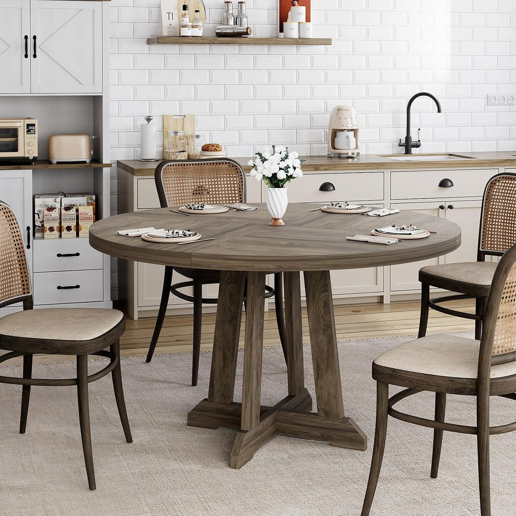 IDEALHOUSE Round Dining Table for 4, 47 Inches Dining Room Table with Wooden Base, Kitchen Table with Circle Tabletop, Dinner Table for Dining Room, Kitchen, Living Room, Grey