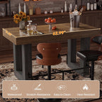 Miereirl 62.99 Inch Counter Height Table，Bar Counter Height Dining Table，Bar Table with Metal Footrest ，for Kitchen, Living Room, Bar， Seats 4-6 People, Brown&Black
