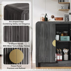 Decofy 55" Buffet Sideboard Cabinet, Modern Mid Century Console Cabinet with Adjustable Shelves & Wavy Grain Doors for Kitchen Cabinets, Living Room, Entryway, Coffee Bar Cabinet (Black Walnut)
