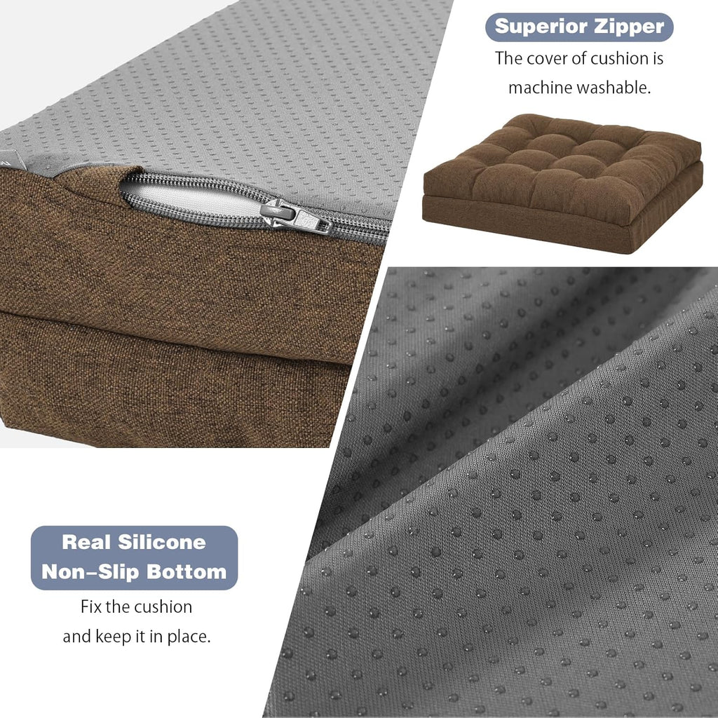 baibu Large Memory Foam Recliner Cushions for Elderly, 20x20x5 Inch Thick Dual-Layer Patent Design Non-Slip Recliner Seat Cushion for Couch for Easy to Stand Up & Reduce Hip & Lumbar Pain, Brown