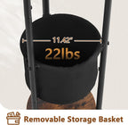 Hoctieon Coat Rack Freestanding, Round Coat Rack with 3 Wooden Shelves and 1 Fabric Basket, Metal Clothes Tree with 5 Hooks, Coat Hanger Stand for Clothes, Hats, Bags, Brown and Black