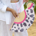 FISURA Wooden Hand Fan with Eye-catching Black and White Cow Pattern Original Stylish Accessory Portable Handheld Fan with Handy Hanger Dimensions: 42.5 x 23 cm