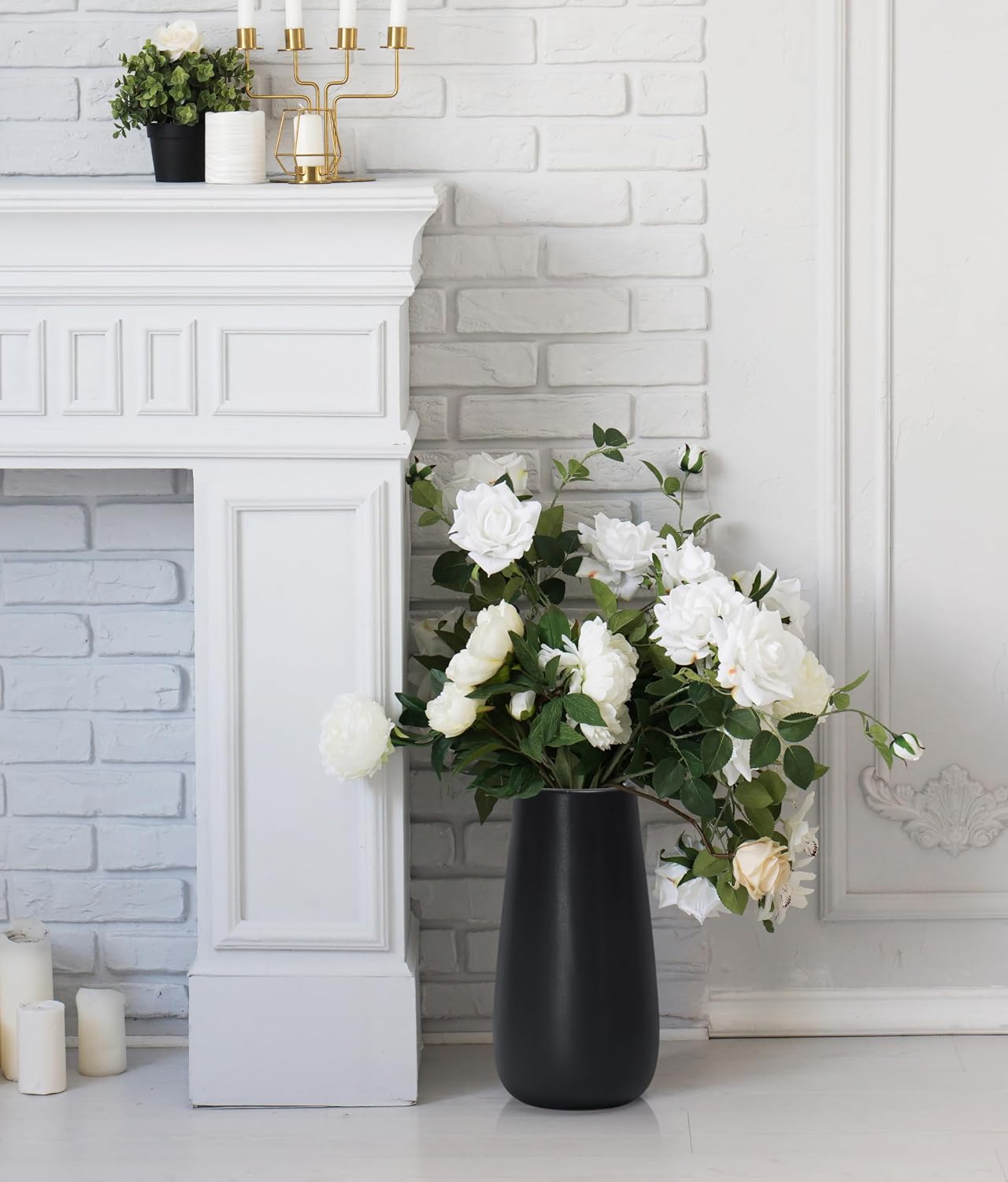 D'vine Dev 12 Inch Ebony Black Elegant Oval Ceramic Vase for Flowers, Home Décor Vase with Design Box, VS-LD-C-5