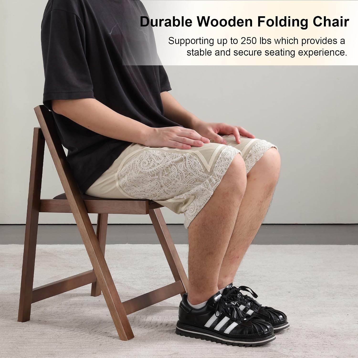 Folding Dining Chairs with Cushion, Padded Folding Chairs Lightweight, Modern Folding Patio Chairs, Wooden Dining Chairs, Foldable Chairs Set of 2 for Picnic, Camping, Office, Party, Walnut