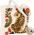 Miss Adola Embroidery Canvas Tote Bag for Women - Reusable Totes with Pocket & Buckle Aesthetic Cute Grocery Shoulder Bag