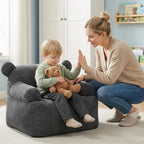 Kids Bear Ear Bean Bag Chair, Stuffed Toddler Sofa Chair with Pocket, Lazy Floor Chair for Boys and Girls, for Gaming, Reading, Nursery Playroom Bedroom