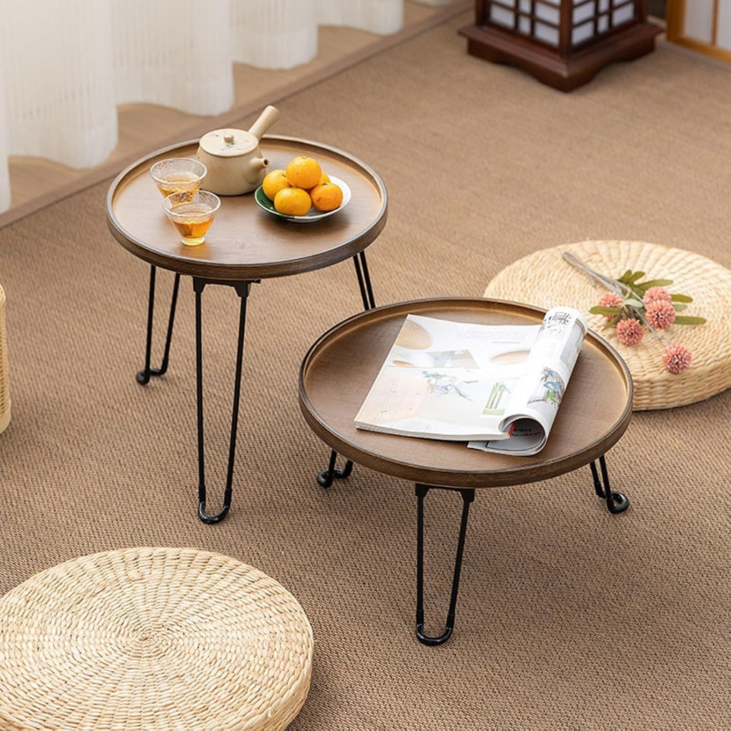 Round Coffee Table Sofa Side Table with Fluted Simple Center Table for Living Room, Farmhouse Cocktail Table End Table Multifunctional for Plant Shelf Indoor/Outdoor(Brown,40x40x32cm/16x16x13in)