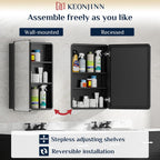 Keonjinn Black Medicine Cabinet 16 x 24 Inch, Bathroom Medicine Cabinet with Mirror, Heavy & Solid Stainless Steel Framed, Adjustable Shelves, Recessed or Wall Mount, Bathroom Mirror with Storage