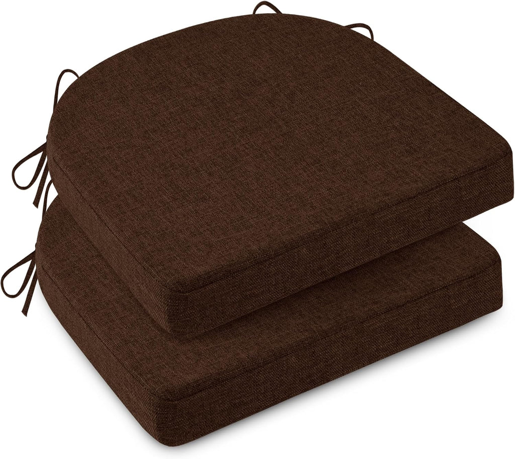 Non-Slip Kitchen Chair Cushions Set of 2 Comfy Chair Pads with Ties High-Resilience Foam Indoor Kitchen Seat Cushions for Dining Room with Machine Washable Cover 17.5 x 17.5 x 2 inch Coffee