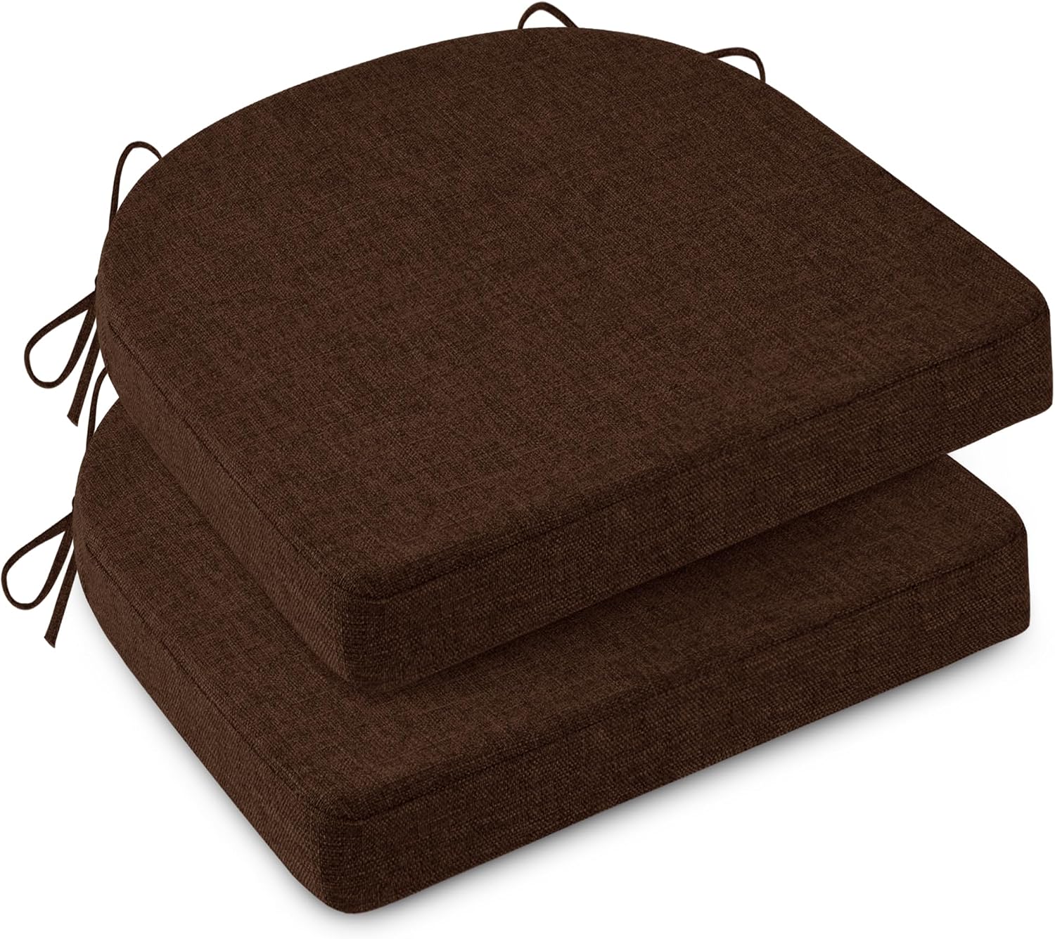 Non-Slip Kitchen Chair Cushions Set of 2 Comfy Chair Pads with Ties High-Resilience Foam Indoor Kitchen Seat Cushions for Dining Room with Machine Washable Cover 17.5 x 17.5 x 2 inch Coffee