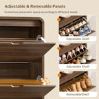 TEENFON Shoe Cabinet with 3 Flip Drawers & Adjustable Shelves, Narrow Freestanding Shoe Storage Cabinet for 18-27 Pairs, Hidden Slim Shoe Rack Cabinet for Entryway, Walnut