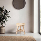 JONATHAN Y Finesse Handcrafted Solid Teak Wood Accent Stool, 14" Rustic Round Backless Step Stool for Living Room, Natural Bleach Finish Side Table, Holds up to 275 lbs STL3008A