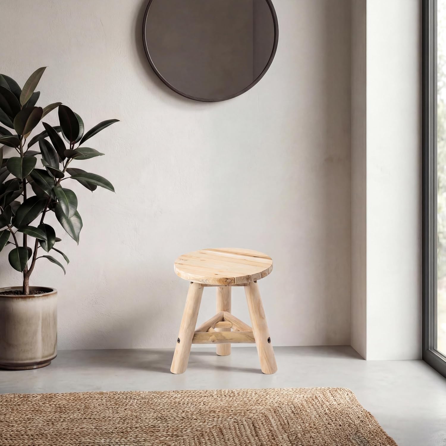 JONATHAN Y Finesse Handcrafted Solid Teak Wood Accent Stool, 14" Rustic Round Backless Step Stool for Living Room, Natural Bleach Finish Side Table, Holds up to 275 lbs STL3008A
