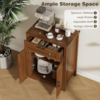 Buffet Cabinet with Storage Drawer, Farmhouse Coffee Bar Table with Storage Drawer and Adjustable Shelf, Small Fluted Sideboard Cabinet for Kitchen, Dining Room, Living Room, Entryway, Modern Walnut