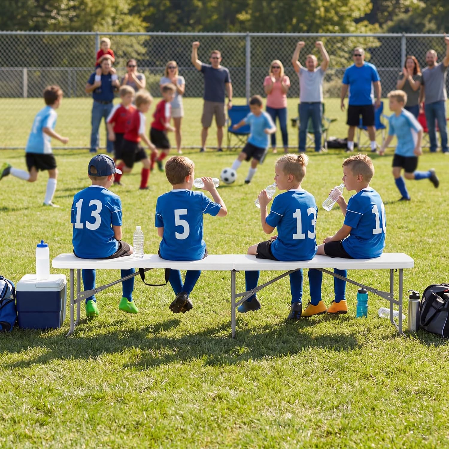 Byliable Folding Bench 6 Foot, Plastic Foldable Bench Seat with Handle, Portable Picnic Party Camping Dining Seat, Garden Multipurpose Entertaining Activities, White, 2 Pack