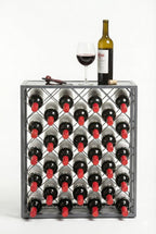 Mango Steam 32 Bottle Gray Wine Rack with Gray Glass Top Shelf, Free Standing for Home, Kitchen and Bar