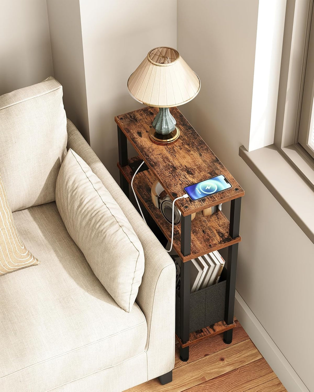 CHOEZON Small Narrow Side Table and Nightstand with Drawer Bundle, Skinny End Table, Skinny Bedside Table for Small Spaces for Bedroom, Living Room TBZ07UBF-MBZ11WB