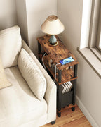 CHOEZON Small Narrow Side Table and Nightstand with Drawer Bundle, Skinny End Table, Skinny Bedside Table for Small Spaces for Bedroom, Living Room TBZ07UBF-MBZ11WB