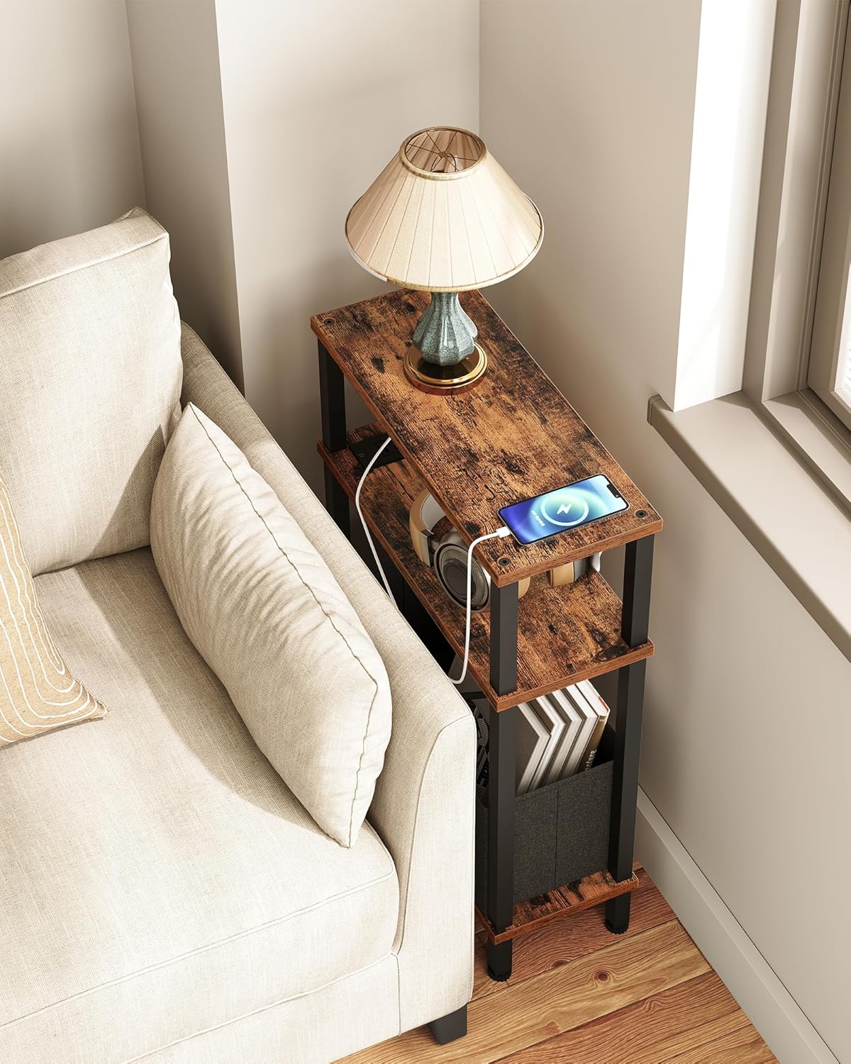 CHOEZON Small Narrow Side Table and Nightstand with Drawer Bundle, Skinny End Table, Skinny Bedside Table for Small Spaces for Bedroom, Living Room TBZ07UBF-MBZ11WB