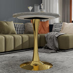 JOSHEN 28" Marble-Effect Bedside Table, Small Sofa Side Tables with Stable Pedestal, Small Sofa Couch Table with Smooth Surface for Living Room, Golden