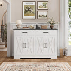 HOSTACK Buffet Cabinet with Storage, 47.2" Kitchen Sideboard Buffet with Drawers, Modern Farmhouse Coffee Bar Station with Shelves, Barn Doors Storage Cabinet for Living Room, White/Black