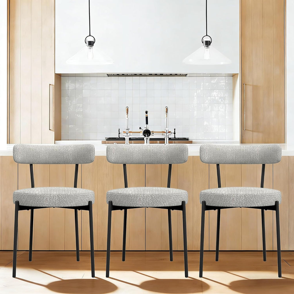 Boucle Dining Chairs Set of 4, Round Kitchen Chairs with Curved Backrest and Metal Legs, Upholstered Modern Style, Suitable for Living Room