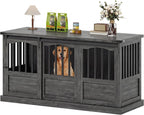 Homiflex 53 Inch Wooden Dog Crate Furniture Heavy Duty Dog Kennel Furniture with Sliding Doors for Large Breed Decorative Solid Wood Dog Cage End Table for Indoor, Grey