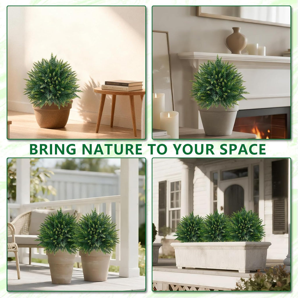 Artificial Cedar Topiary Trees with Ground Spike, 2 Pieces Fake Pine Shrubs Bushes, UV Resistant Faux Evergreen Cypress Tree Plants for Indoor Outdoor Planters Front Porch