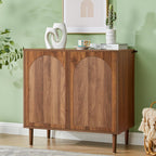 Bifins 94.5” Fluted Sideboard Buffet Cabinet with Storage,Mid Century Modern Long Wood Storage Cabinet with Arched Profile for Dining Room Kitchen Living Room