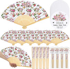 CroBlissful 30 Sets Off the Market Bridal Shower Favors Bamboo Folding Paper Hand Fans with Organza Bags and Thank You Tags Floral Market Themed Wedding Souvenirs for Guests