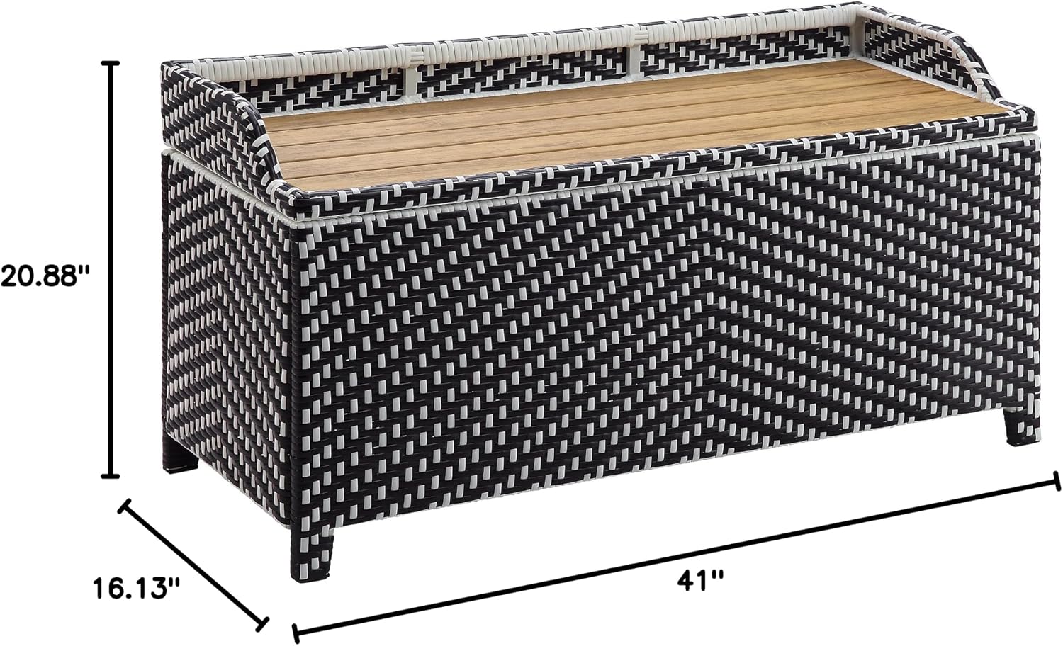 Greemotion Azur Beach Aluminum and All-Weather Wicker 41 in. Wide Storage Bench for Garden, Backyard, Patio, Pool Area, Porch, Black and White