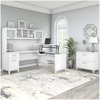Bush Home Somerset 72W 3 Position Sit to Stand L Shaped Desk with Hutch and File Cabinet in White