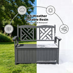 80 Gallon Outdoor Storage Bench Deck Box, Waterproof Weather Resistant Patio Bench with Armrests for Patio Garden and Porch, Large Capacity Storage Seat for Garden Tools, Cushions(Grey)