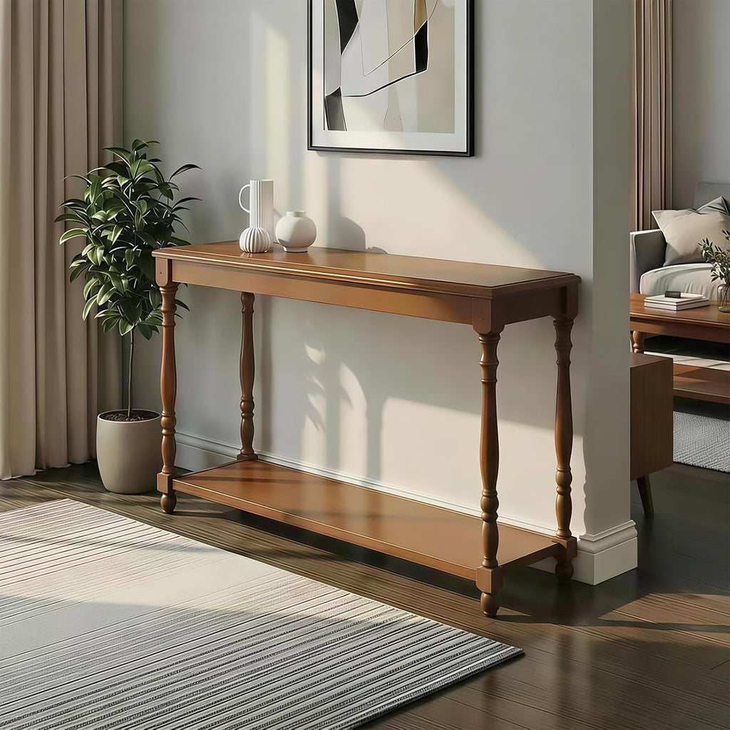 50" Vintage Farmhouse Console Table, Solid Wood Couch Table Behind Sofa with Storage Shelf, Long Entryway Table, Narrow Console Stand, Hallway Table for Entryway, Living Room, Vintage Brown