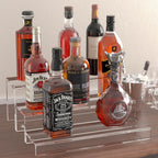 JUESHA 3 Tiers Bar Shelves for Liquor Bottles (Patent: D1076520S) | 15" Bar Organizer for Countertop, Clear Acrylic Risers Display Racks Stands for Figures Pops Cupcake Perfume Collections