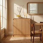FURSUN Modern Fluted Sideboard with Curved Design, 31" Wood Buffet Cabinet with 2 Doors & Adjustable Shelves, Elegant Coffee Bar Cabinet for Kitchen, Dining Room & Entryway, Natural Oak