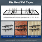 FLEXIMOUNTS 4-Pack 2x6ft Heavy Duty Garage Wall Shelving, 1200lbs Capacity, Garage Shelving Wall Mounted with 8 Hooks, Storage for Power Tools, Garden Supplies, Storage Bins, Lite Series