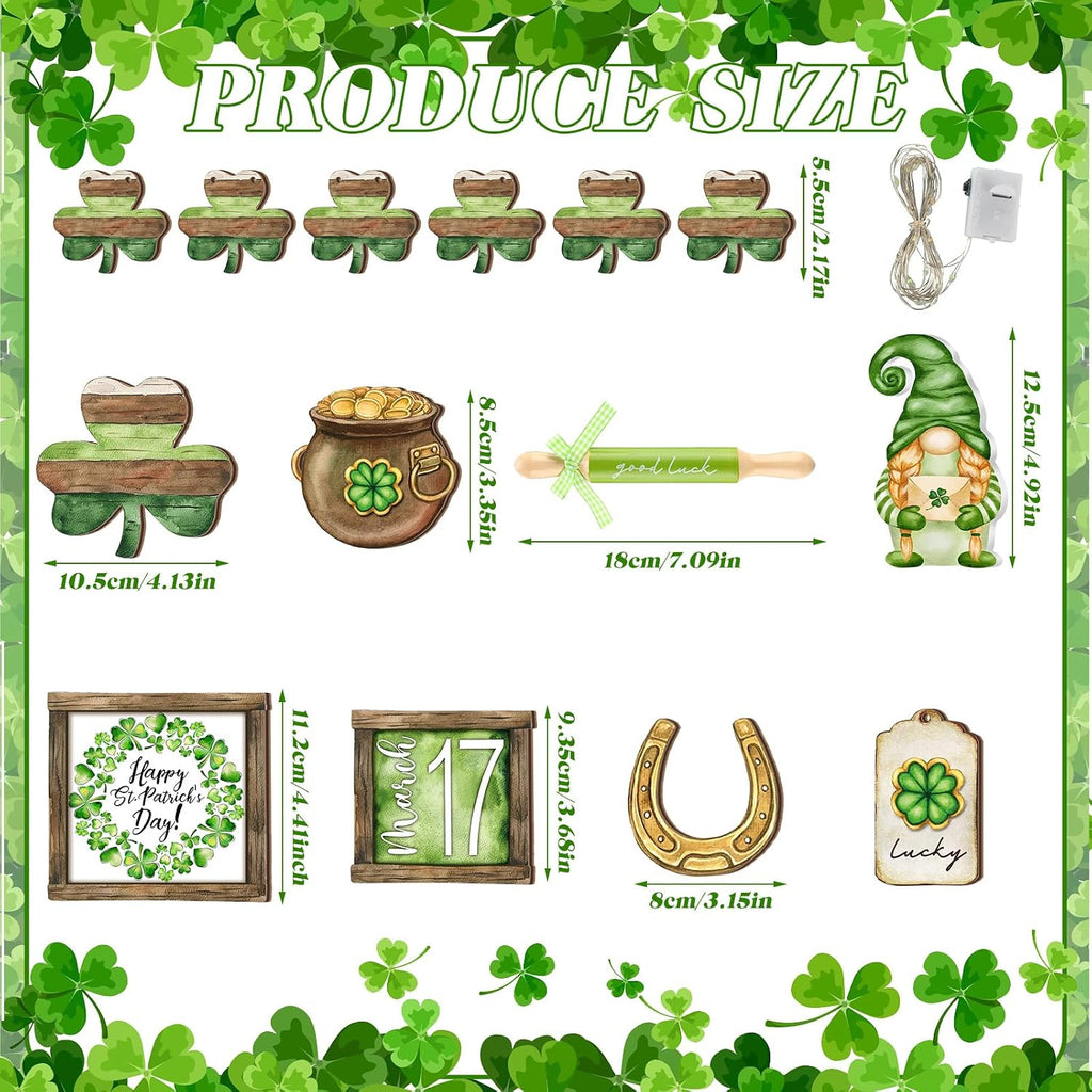 FairySandy St. Patrick's Day Retro Tiered Tray Decor Shamrock Wooden Tier Tray Decor Irish Vintage Green Shamrock Gnome Leprechaun Rustic Farmhouse Wood Sign Tabletop for Saint Patricks Day Decoration