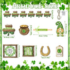 FairySandy St. Patrick's Day Retro Tiered Tray Decor Shamrock Wooden Tier Tray Decor Irish Vintage Green Shamrock Gnome Leprechaun Rustic Farmhouse Wood Sign Tabletop for Saint Patricks Day Decoration