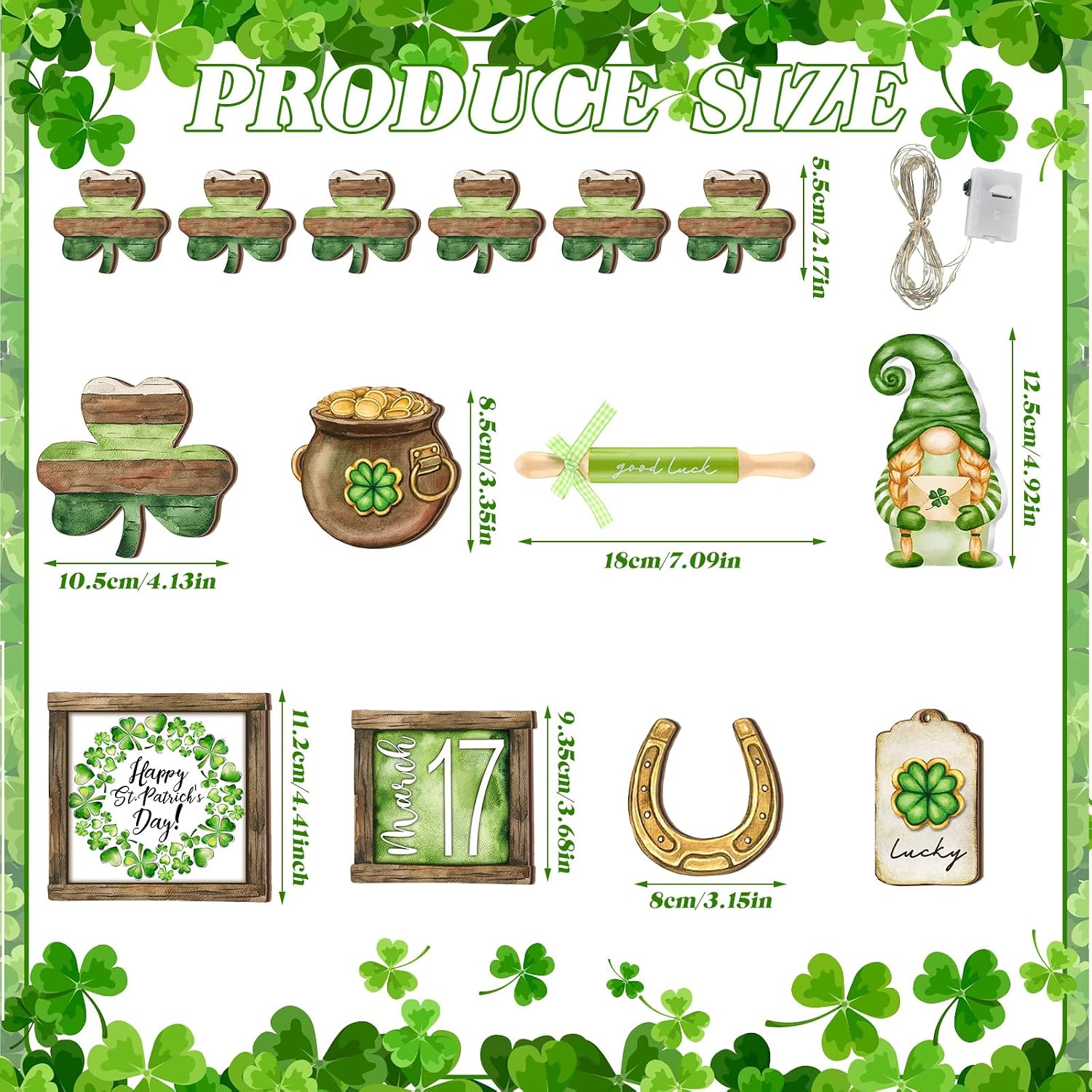 FairySandy St. Patrick's Day Retro Tiered Tray Decor Shamrock Wooden Tier Tray Decor Irish Vintage Green Shamrock Gnome Leprechaun Rustic Farmhouse Wood Sign Tabletop for Saint Patricks Day Decoration