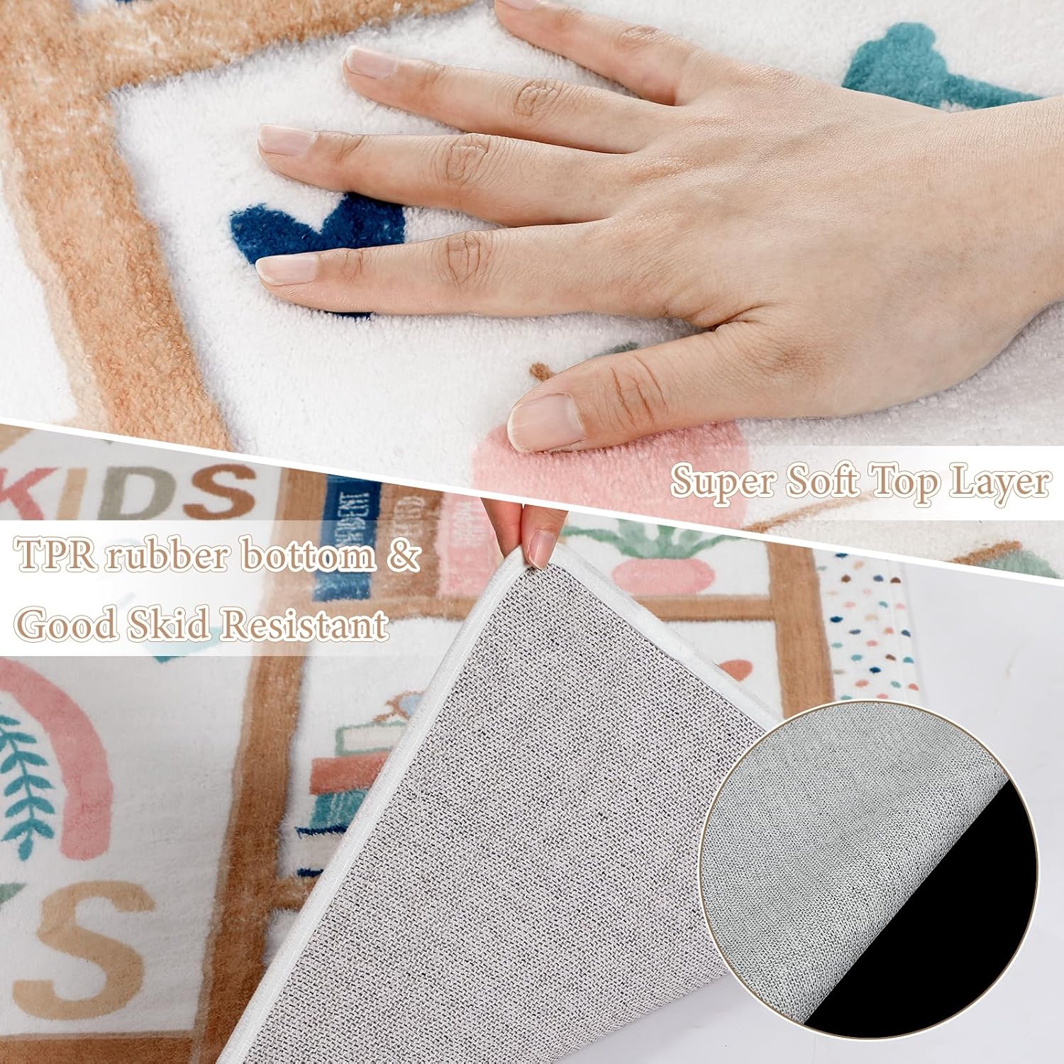 3.3 x 3.9 ft Boho Classroom Rug Library Reading Rug Calming Corner Mat Bookshelf Mental Health Area Washable Non Slip Soft Fluffy Carpet for School Bedroom Living Room Playroom