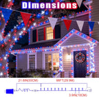 300 LED Patriotic String Lights, Red White & Blue, Clear Wire, Multi-Function, 30V, for Independence Day & Patriotic Decor