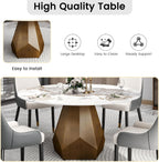 59.05" Round Marble Dining Table with Metal Base, Artificial Marble for 6-8 People, Dining Room/Living Room Kitchen Dining Table