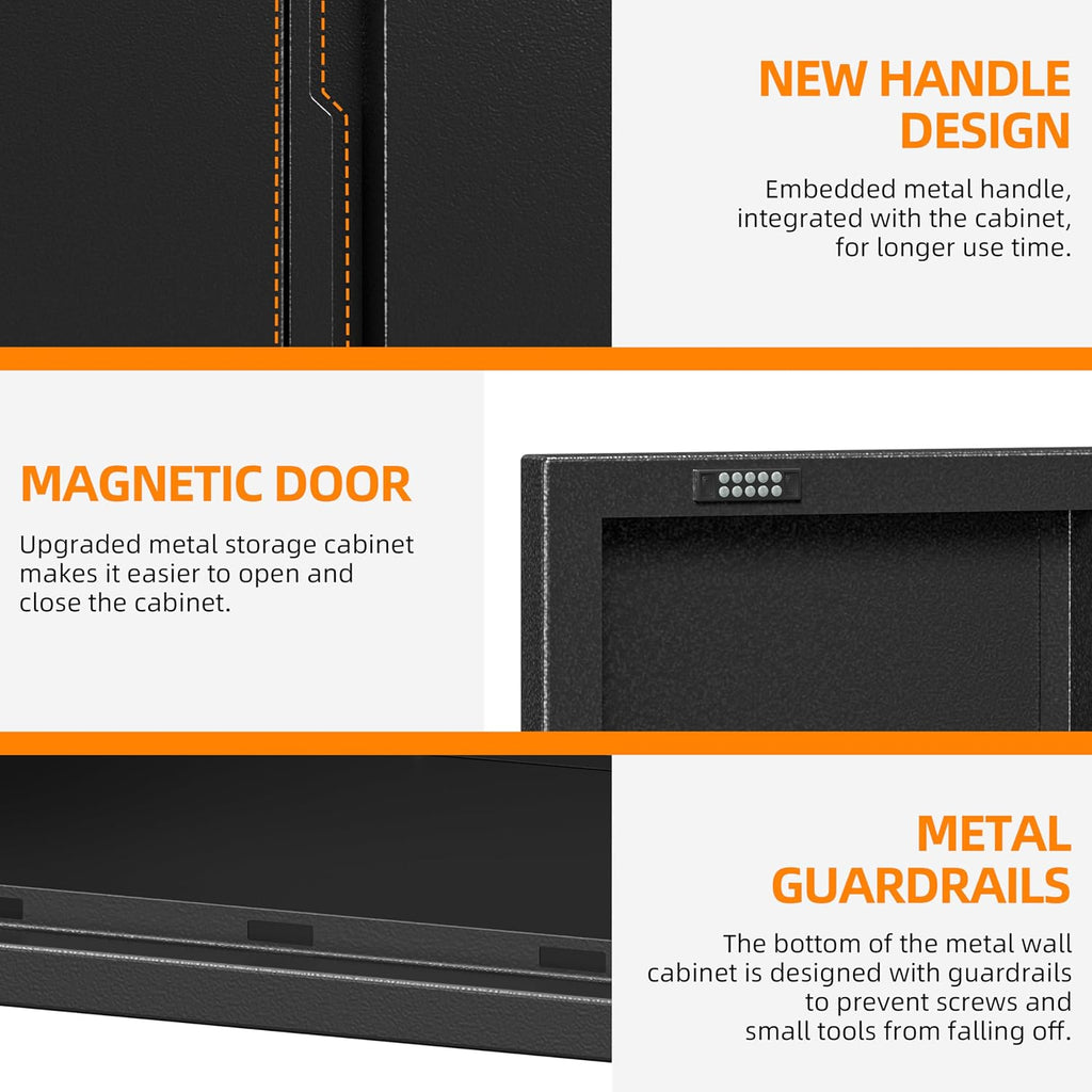 Garage Wall Cabinet, Metal Wall Cabinet with 2 Doors | 26'' Black Wall Mounted Floating Tool Cabinets for Home Office, Warehouse, Kitchen, Bathroom, Utility Room