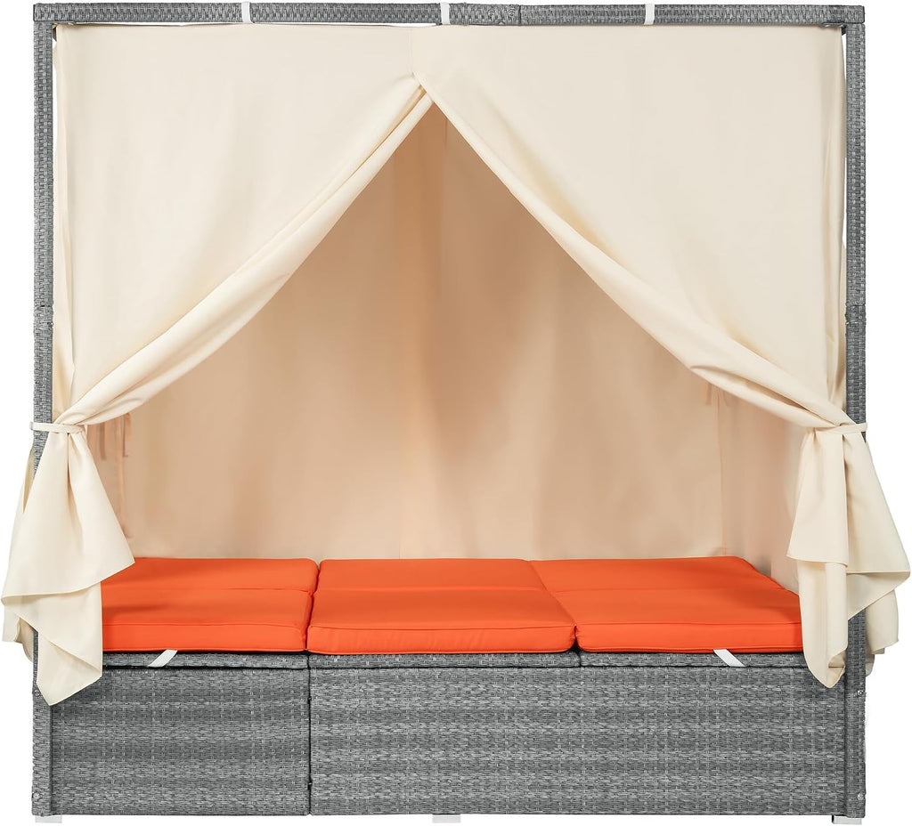 LUMISOL Outdoor Daybed with Canopy, Adjustable Outdoor Sun Lounger with Multi-Position Recline & Removable Cushion for Patio, Garden, Poolside, Orange