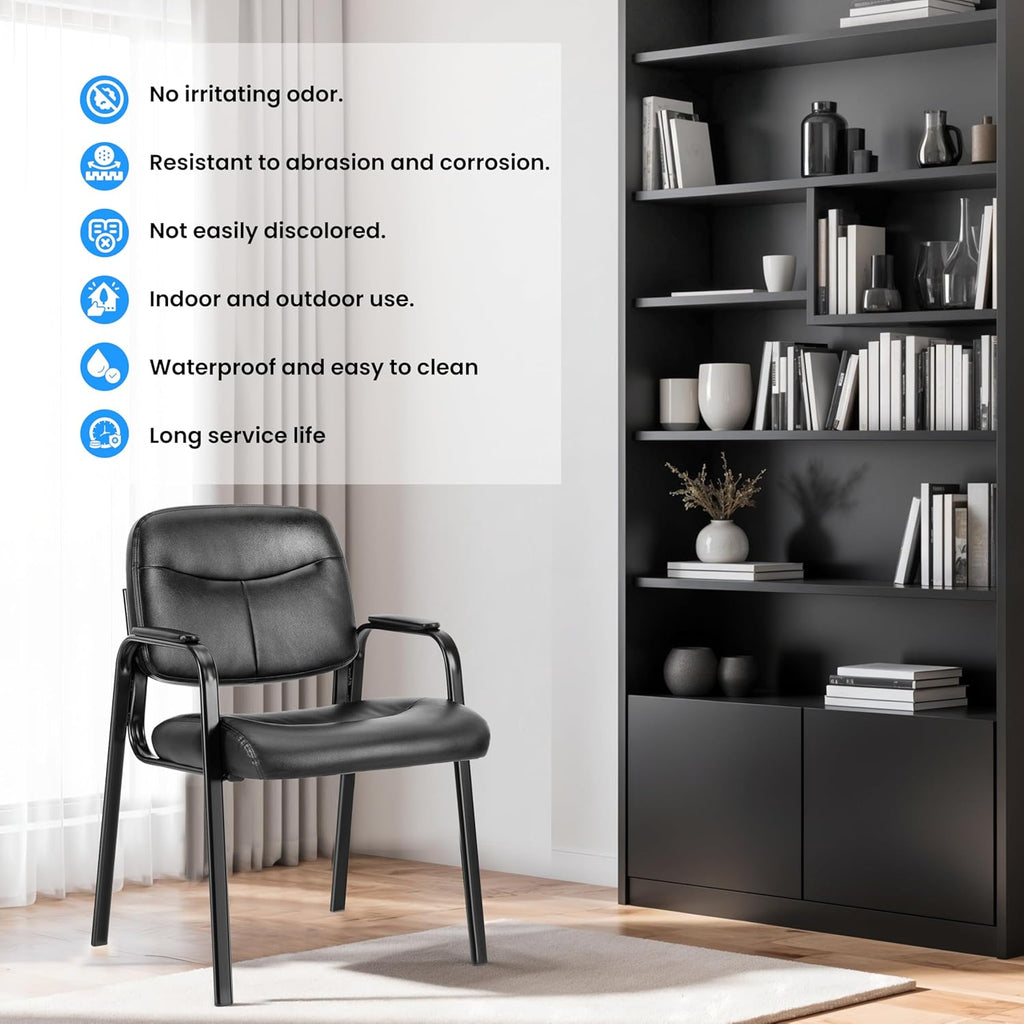 Simple Deluxe Leather Guest Chair with Padded Arm, Waiting Room Chairs Stationary Rest for Reception Area Conference Room Lobby Home Computer Desk Bedroom Elderly, 2 Pack